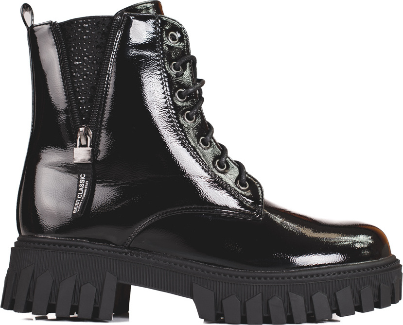 Šnurovacie čierne lakované členkové topánky GD-FL2044B Veľkosť: 37