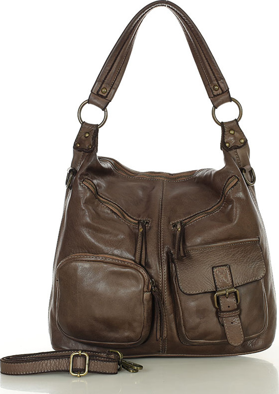 MARCO MAZZINI Hnedá priestranná kabelka s vreckami (v23p) Veľkosť: ONE SIZE