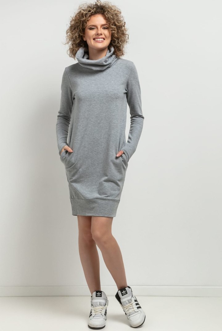 Svetlosivé dámske mikinové šaty mama a dcéra s rolákom MMM37 - light grey Rozmiar: XL