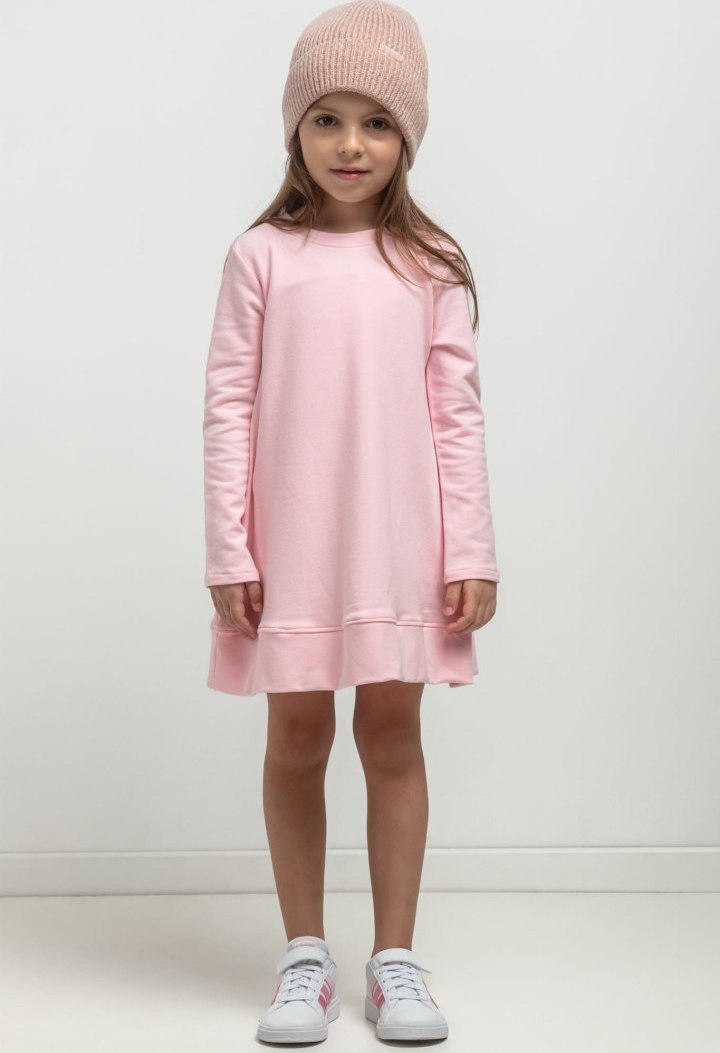 Svetloružové dievčenské šaty mama a dcéra s ozdobným riasením v spodnej časti MMD36 - light pink Rozmiar: 98