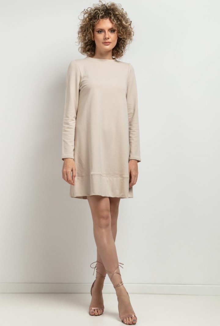 Béžové šaty mama a dcéra s ozdobným riasením v spodnej časti MMM36 - beige Rozmiar: S/M