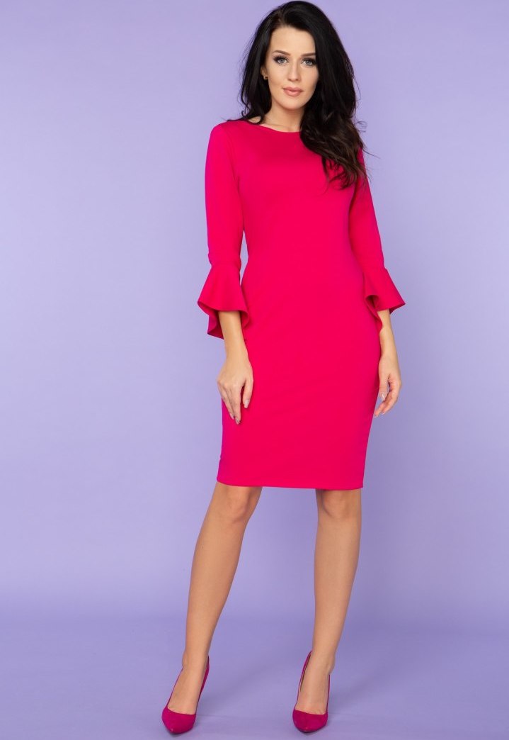 Tmavoružové šaty mama a dcéra s efektným volánom na rukáve MMM26 - dark pink Rozmiar: S