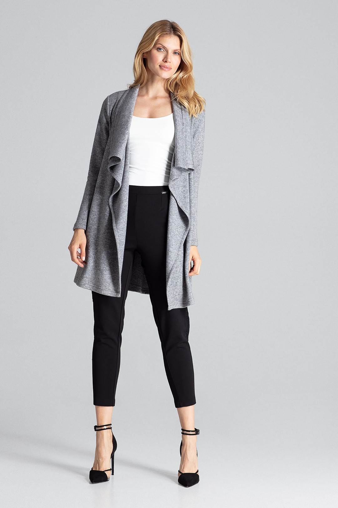 Šedý elegantný kardigan M682 Grey Veľkosť: 2XL/3XL