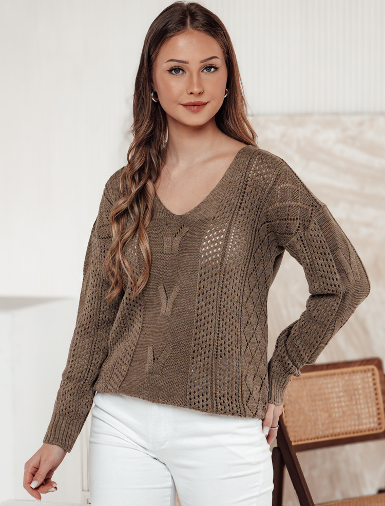 Hnedý dámsky štýlový sveter LACEONIA MY2404 Veľkosť: ONE SIZE