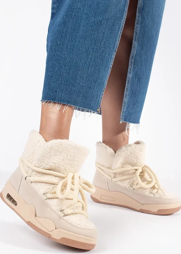 Smotanové dámske snehule na hrubej podrážke NB696BE Veľkosť: 36