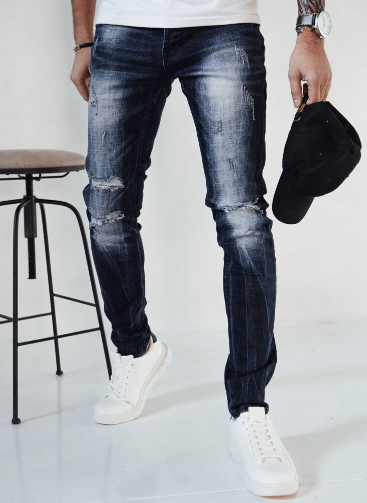 Tmavomodré pánske džínsy s bielymi odreninami UX3993 Veľkosť: 34