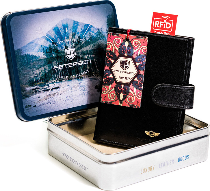 Peterson Čierna klasická kožená peňaženka W103 PTN 333ZA-5903 BLACK Veľkosť: ONE SIZE