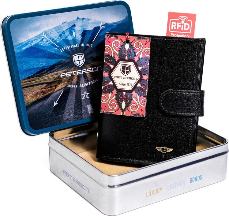 Peterson čierna kožená peňaženka W046 PTN 339ZA-5880 BLACK Veľkosť: ONE SIZE