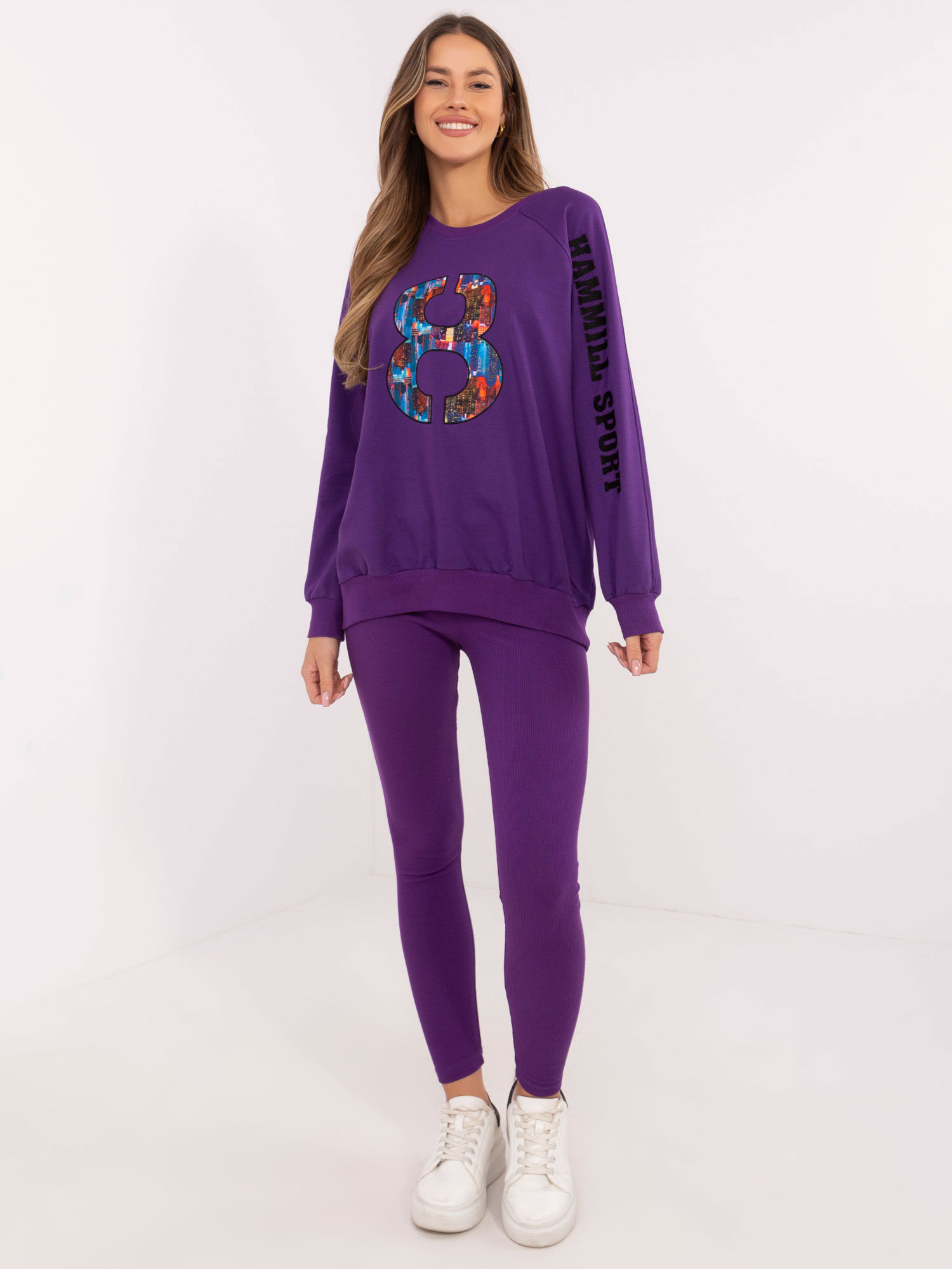 Tmavofialová melanžová tepláková súprava s nápisom EM-KMPL-850.93-dark violet Veľkosť: ONE SIZE