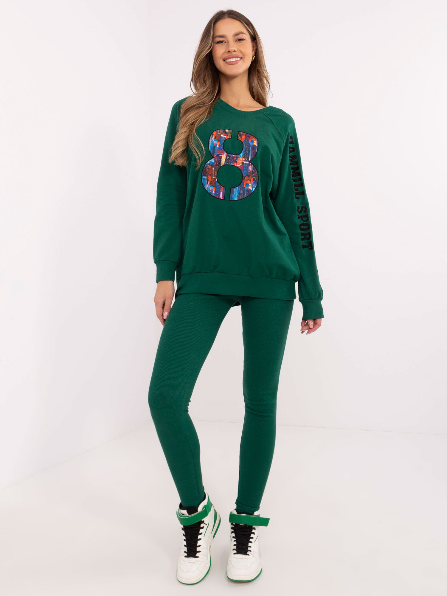 Tmavozelená melanžová tepláková súprava s nápisom EM-KMPL-850.18-dark green Veľkosť: ONE SIZE