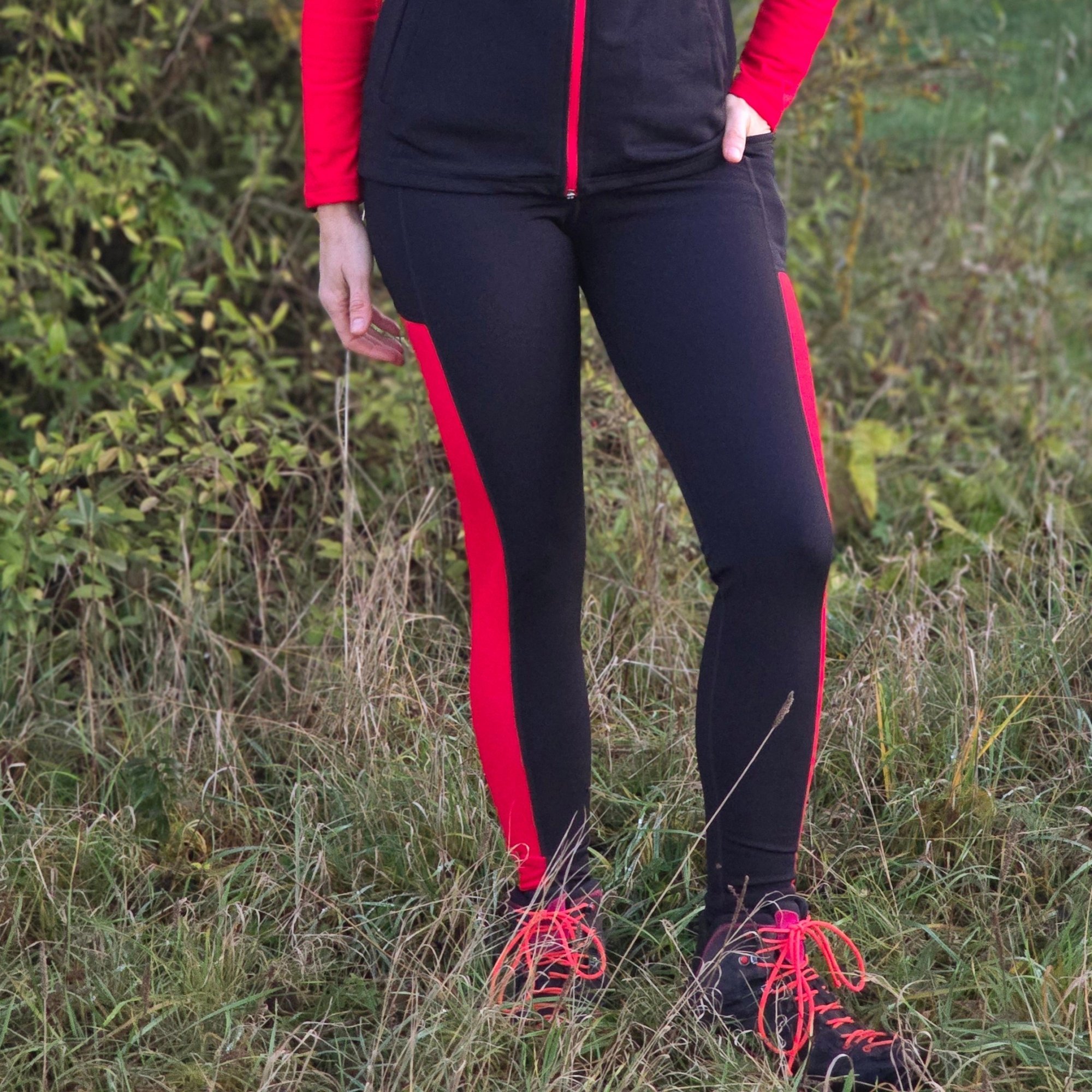 Čierno-červené dámske funkčné legíny Veľkosť: L