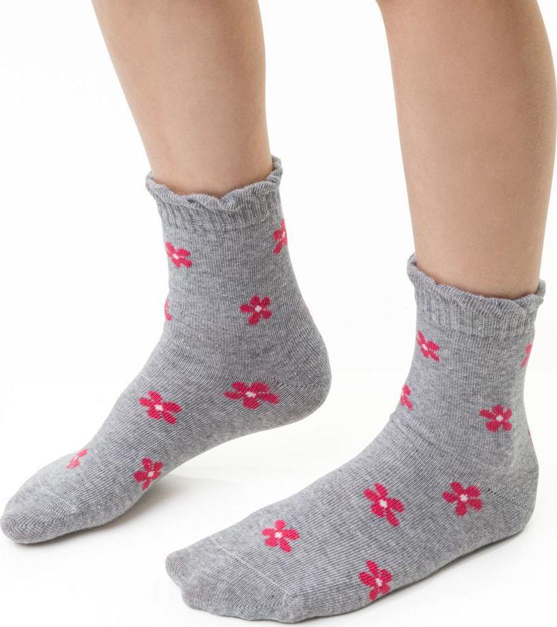 Sivé dievčenské ponožky s kvietkami Art.014 DN471, LIGHT GRAY MELANGE Veľkosť: 26/28