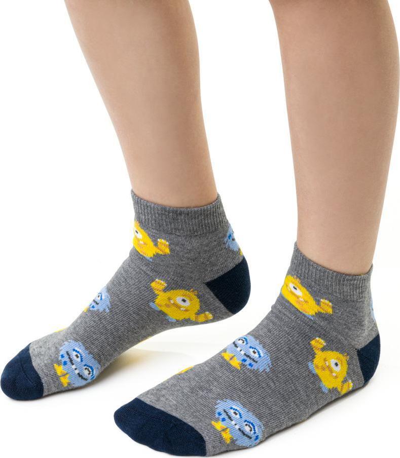 Sivé chlapčenské členkové ponožky s príšerkami Art.004 RB222, GRAY MELANGE Veľkosť: 26/28