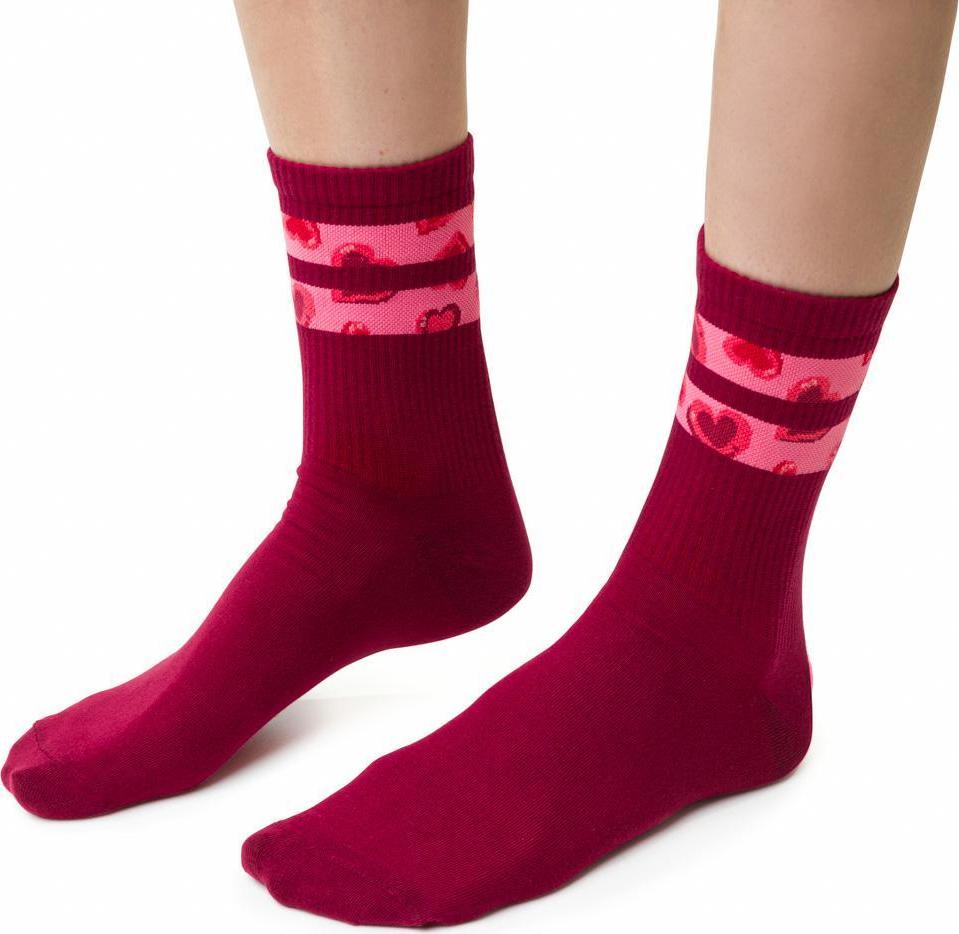 Vínové dámske ponožky so vzorovanými prúžkami Art.136 CO121, BURGUNDY Veľkosť: 35/37