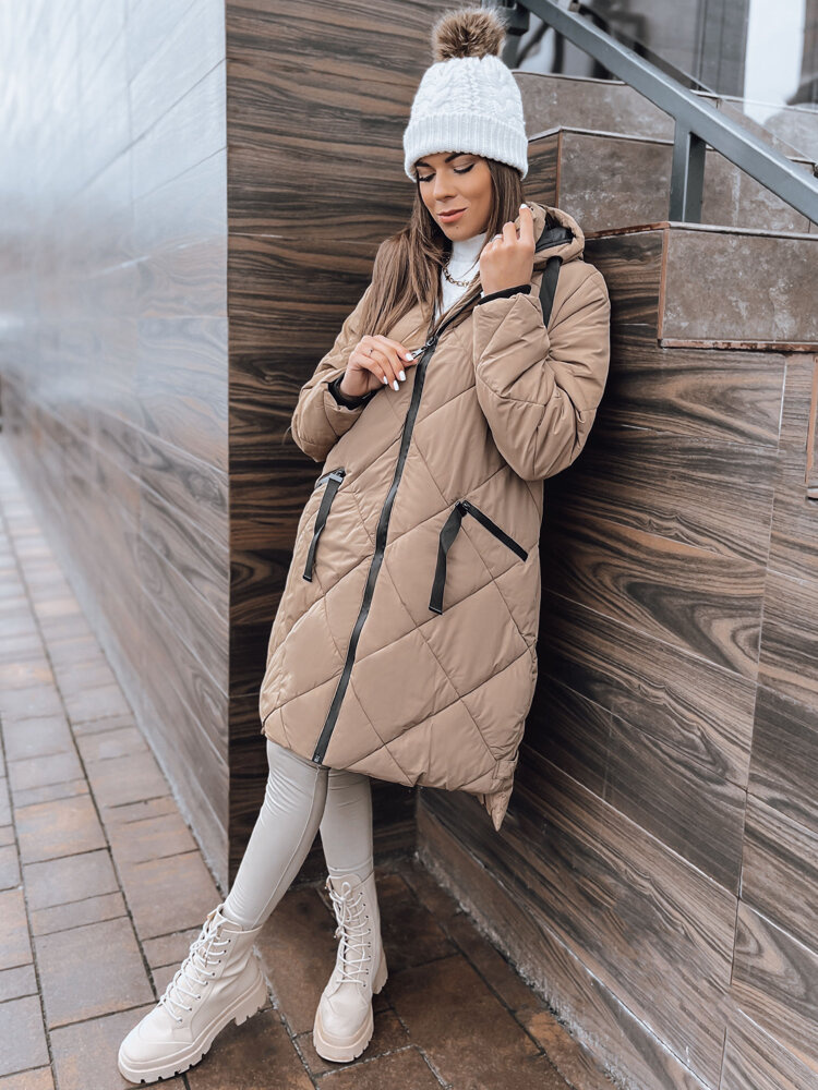 Tmavobéžová oversize prešívaná bunda MELODY TY3990 Veľkosť: L