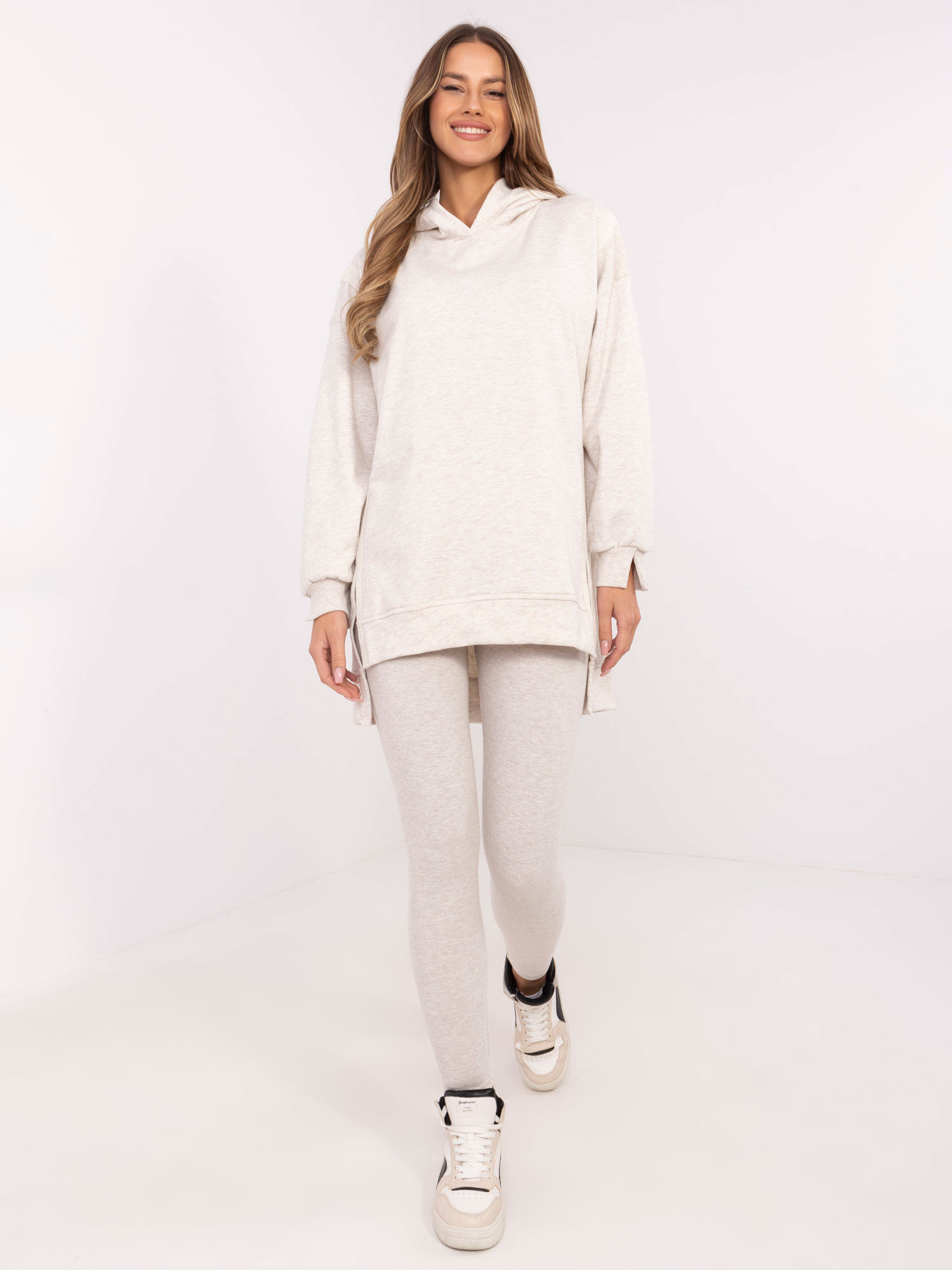 Béžová melanž dámska súprava s rebrovanými legínami EM-KMPL-858.79P-light beige Veľkosť: ONE SIZE