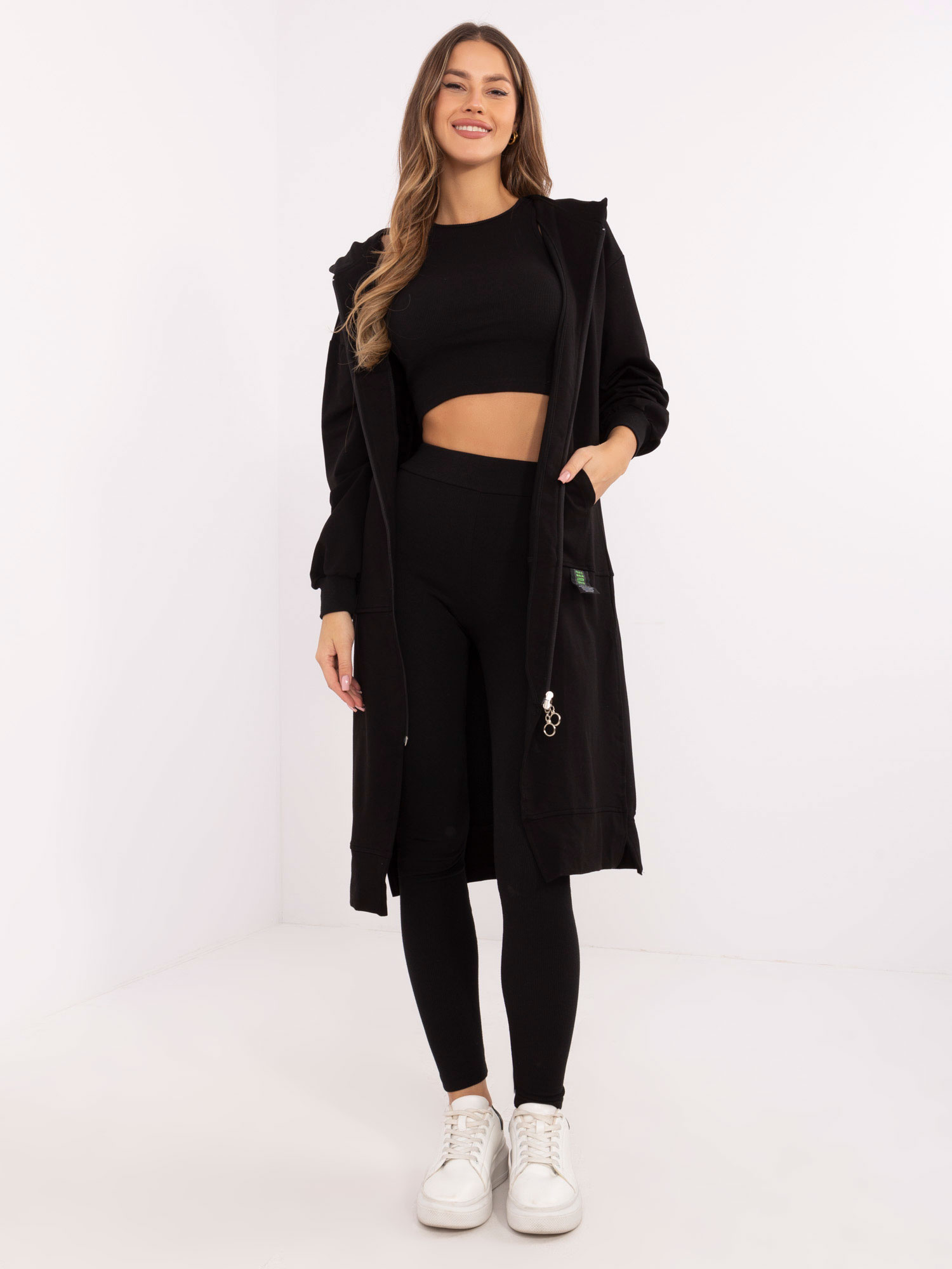 Čierna dámska trojdielna súprava s mikinou na zips EM-KMPL-851.86P-black Veľkosť: ONE SIZE