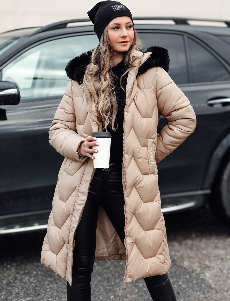 Béžová dámska dlhá prešívaná bunda WINTERACT TY4777 Veľkosť: M