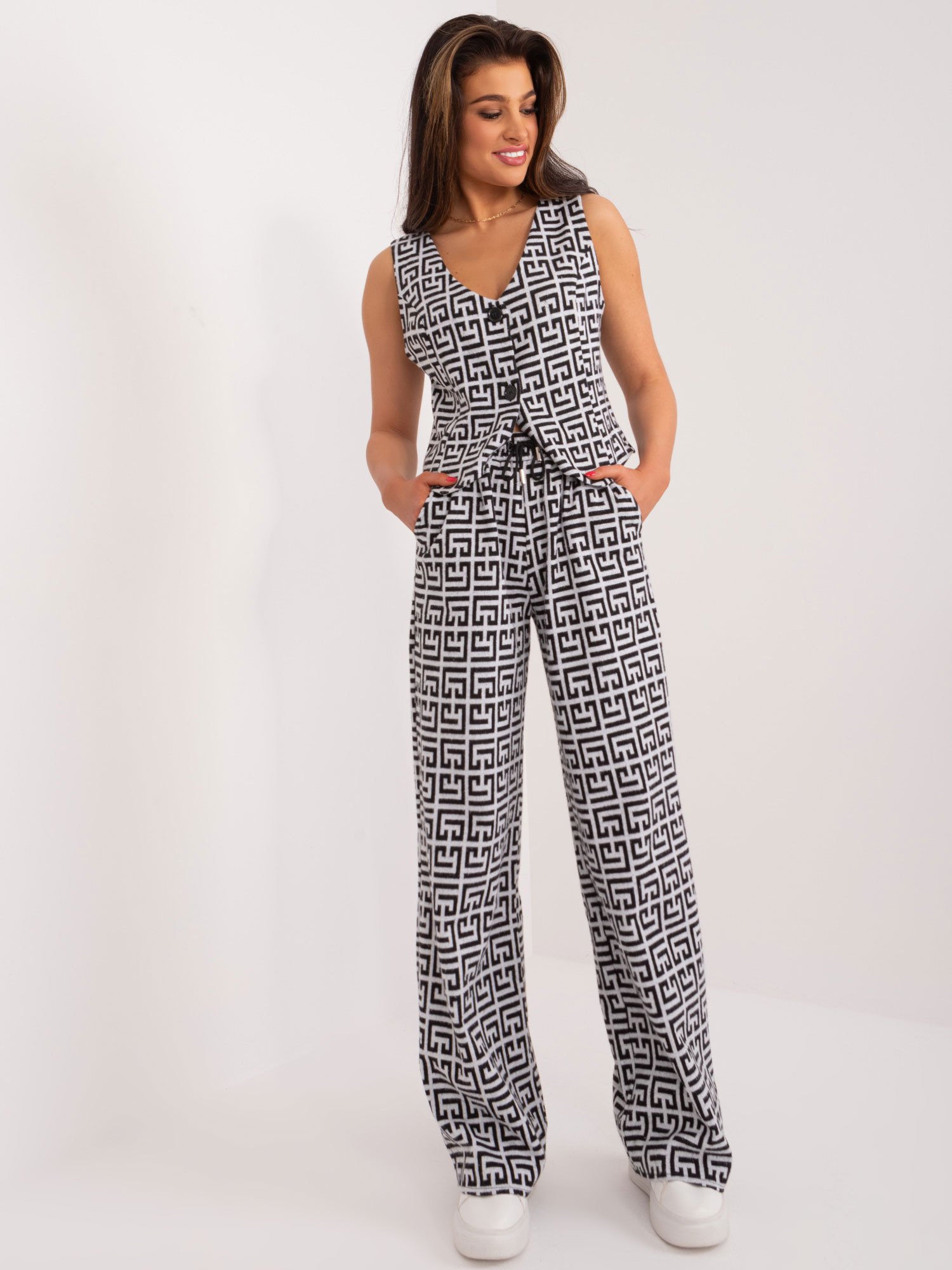 Sivo-čierne elegantné široké nohavice -LK-SP-509563.20X-grey-black Veľkosť: S/M