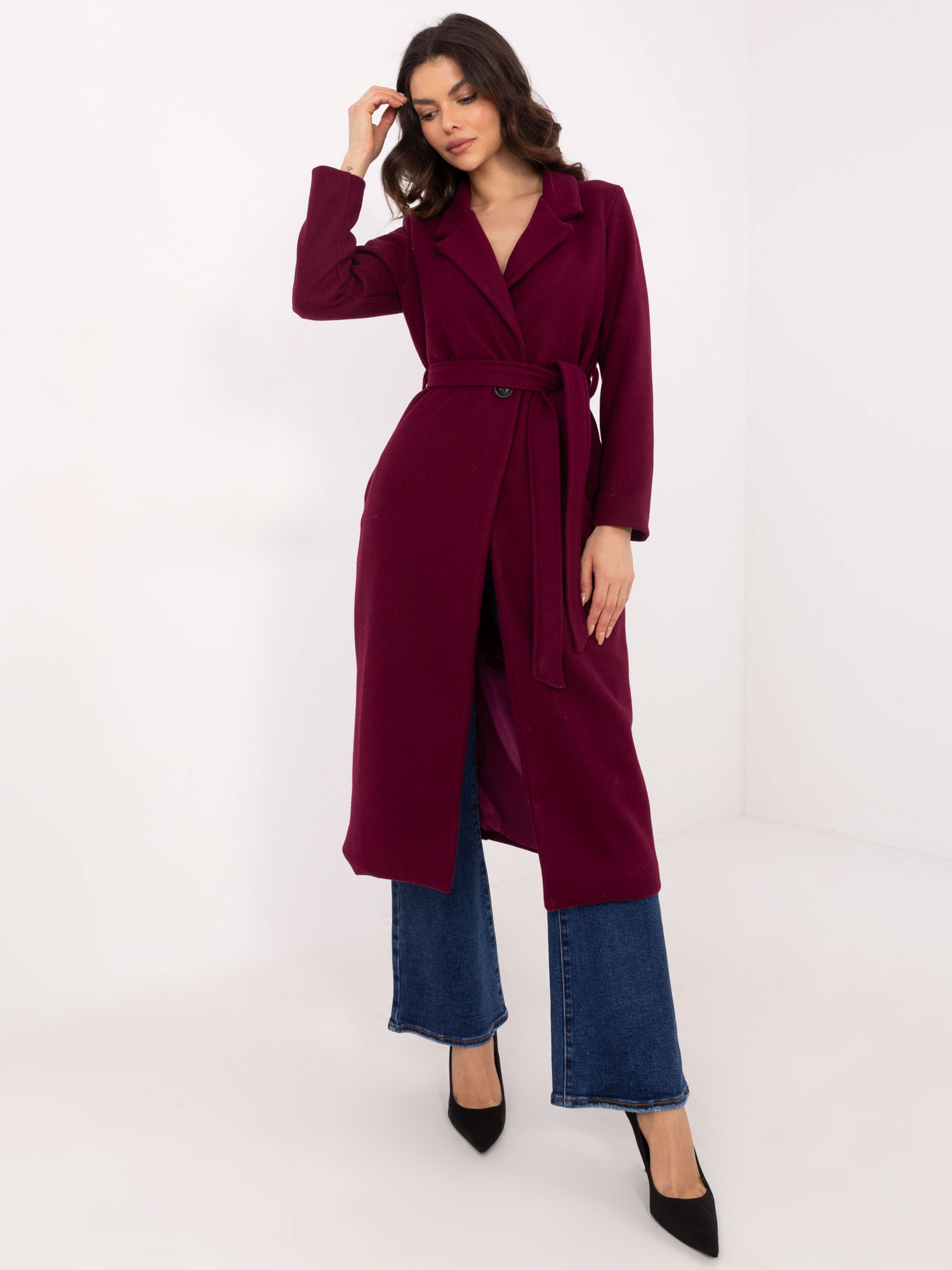 Burgundy klasický dámsky kabát TW-PL-BI-5312-1.31-bordo Veľkosť: L