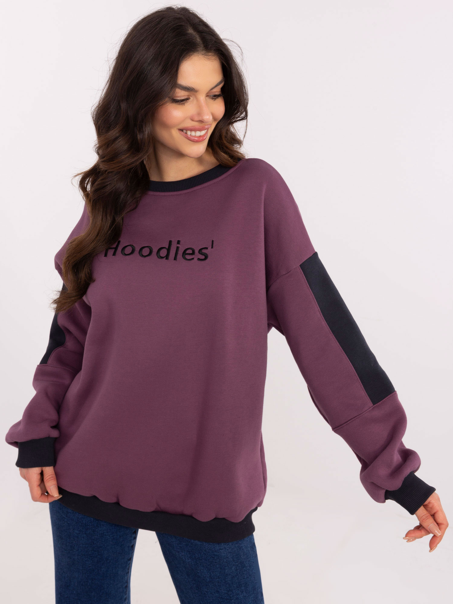 Fialová dámska zateplená mikina s okrúhlym výstrihom EM-BL-983.10X-purple Veľkosť: ONE SIZE