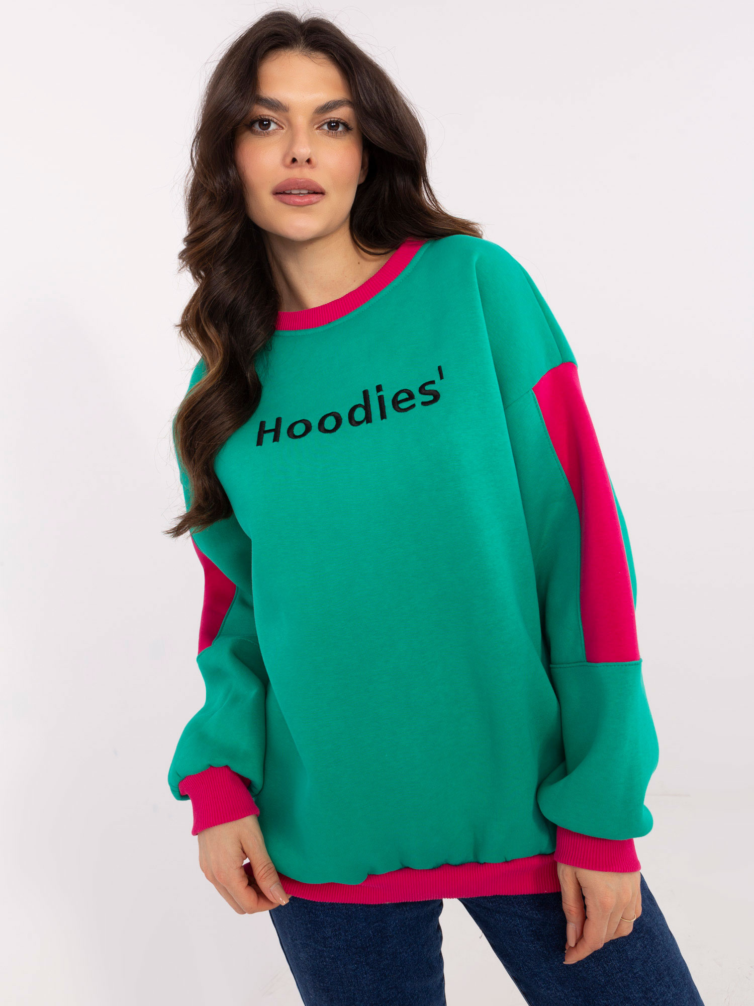 Tyrkysová dámska zateplená mikina s okrúhlym výstrihom EM-BL-983.10X- turquoise Veľkosť: ONE SIZE