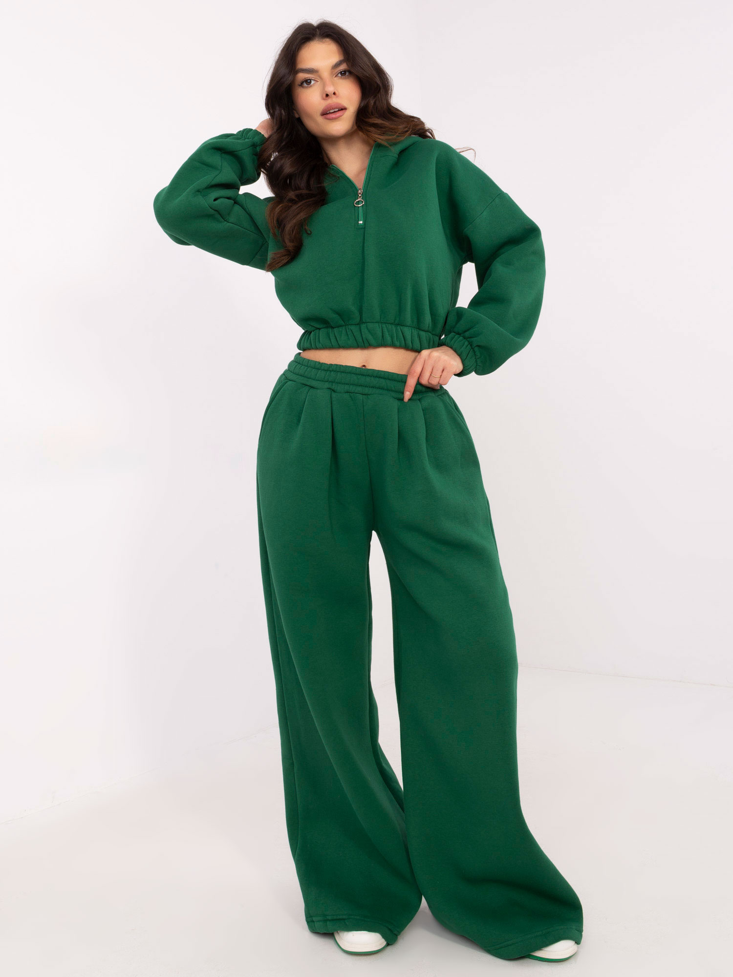 Tmavozelená dámska tepláková súprava s crop mikinou EM-KMPL-865.08P-dark green Veľkosť: ONE SIZE