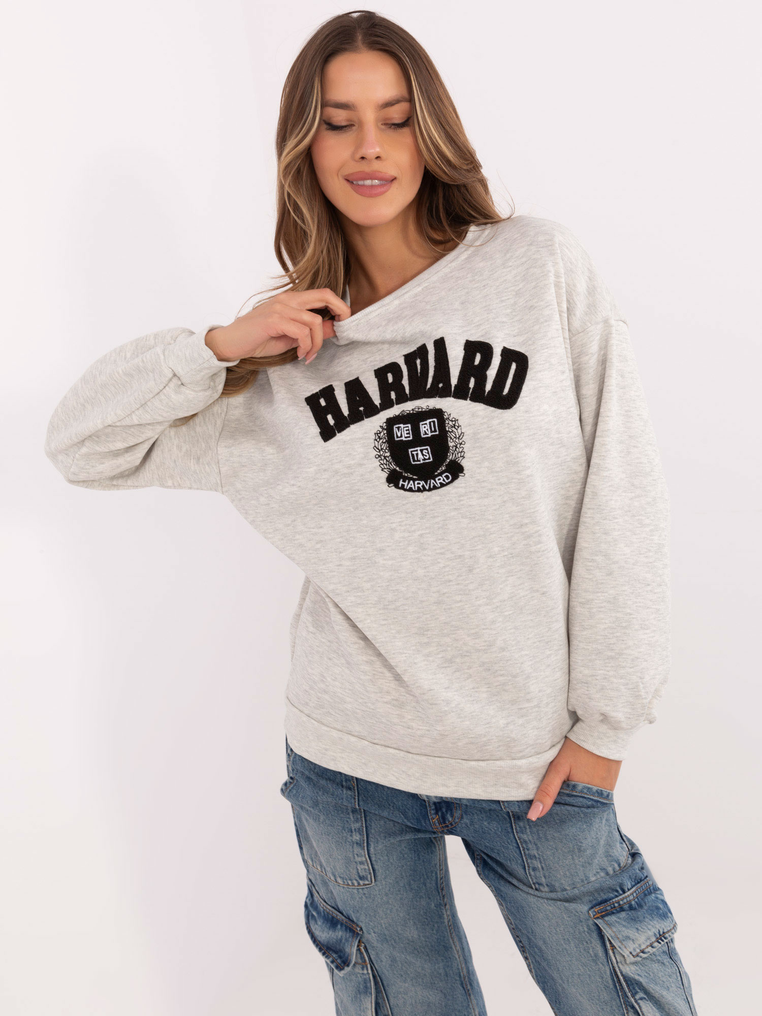 Svetlosivá dámska zateplená mikina bez kapucne EM-BL-617-16.01X-light grey Veľkosť: ONE SIZE