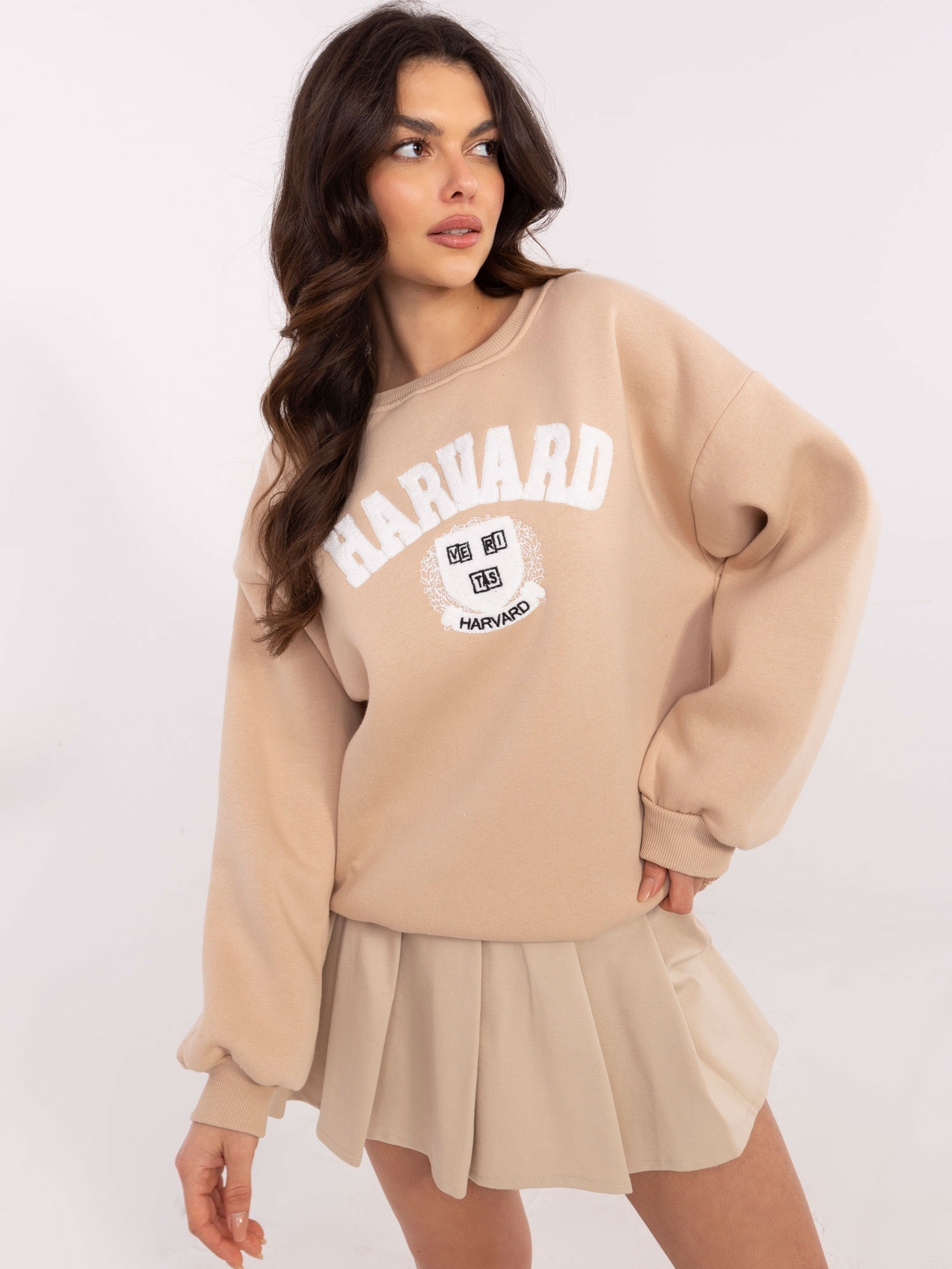 Béžová dámska zateplená mikina bez kapucne EM-BL-617-16.01X-beige Veľkosť: ONE SIZE