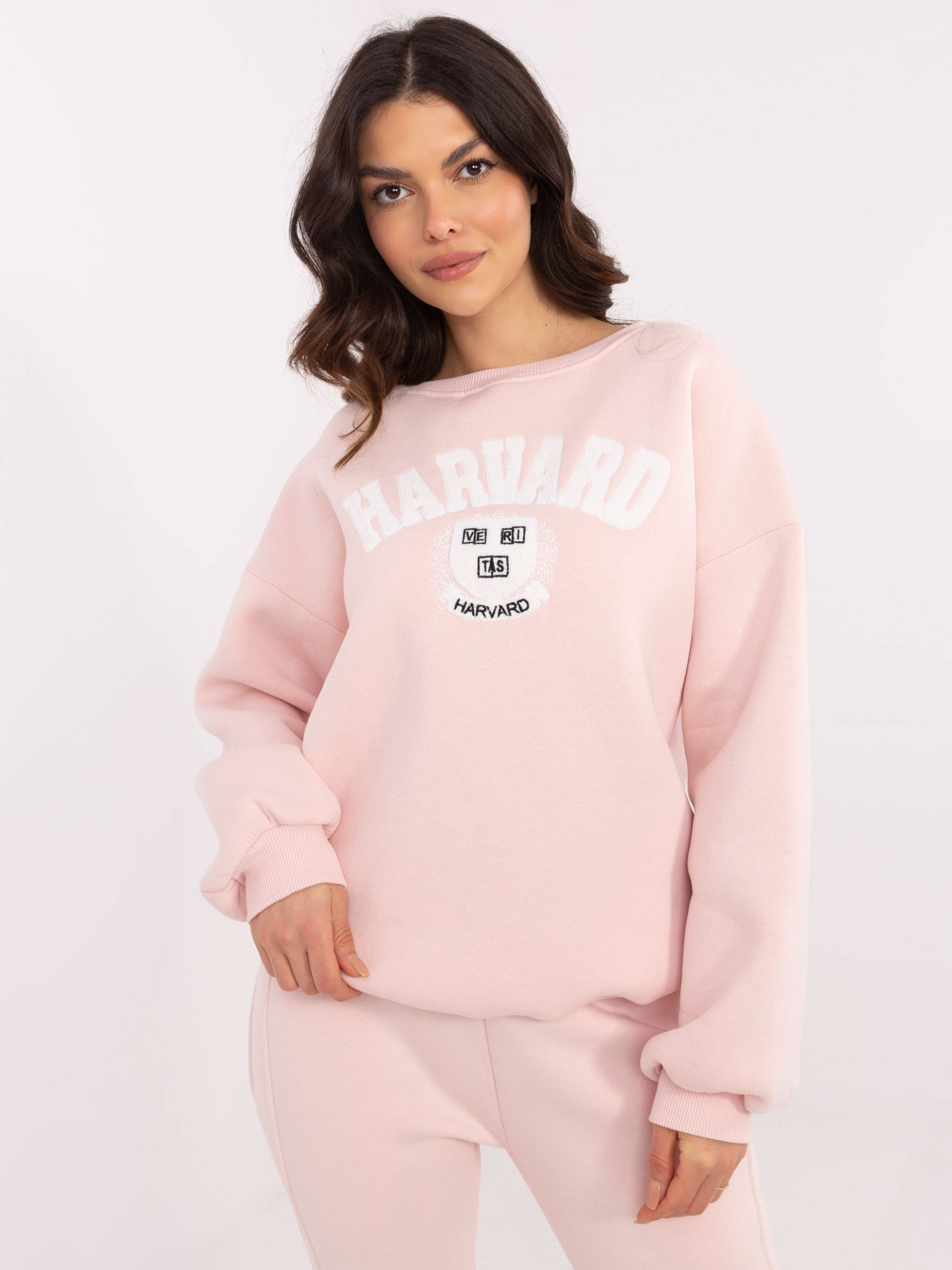 Svetloružová dámska zateplená mikina bez kapucne EM-BL-617-16.01X-light pink Veľkosť: ONE SIZE