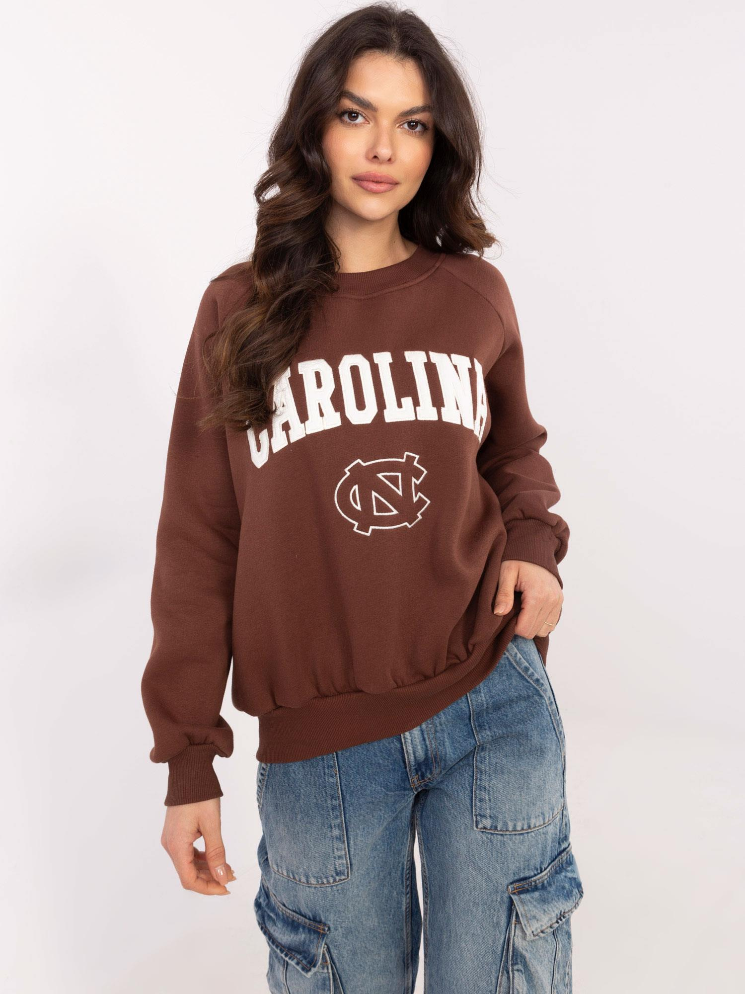 Hnedá dámska oversize mikina bez kapucne EM-BL-857-1.26X-brown Veľkosť: ONE SIZE