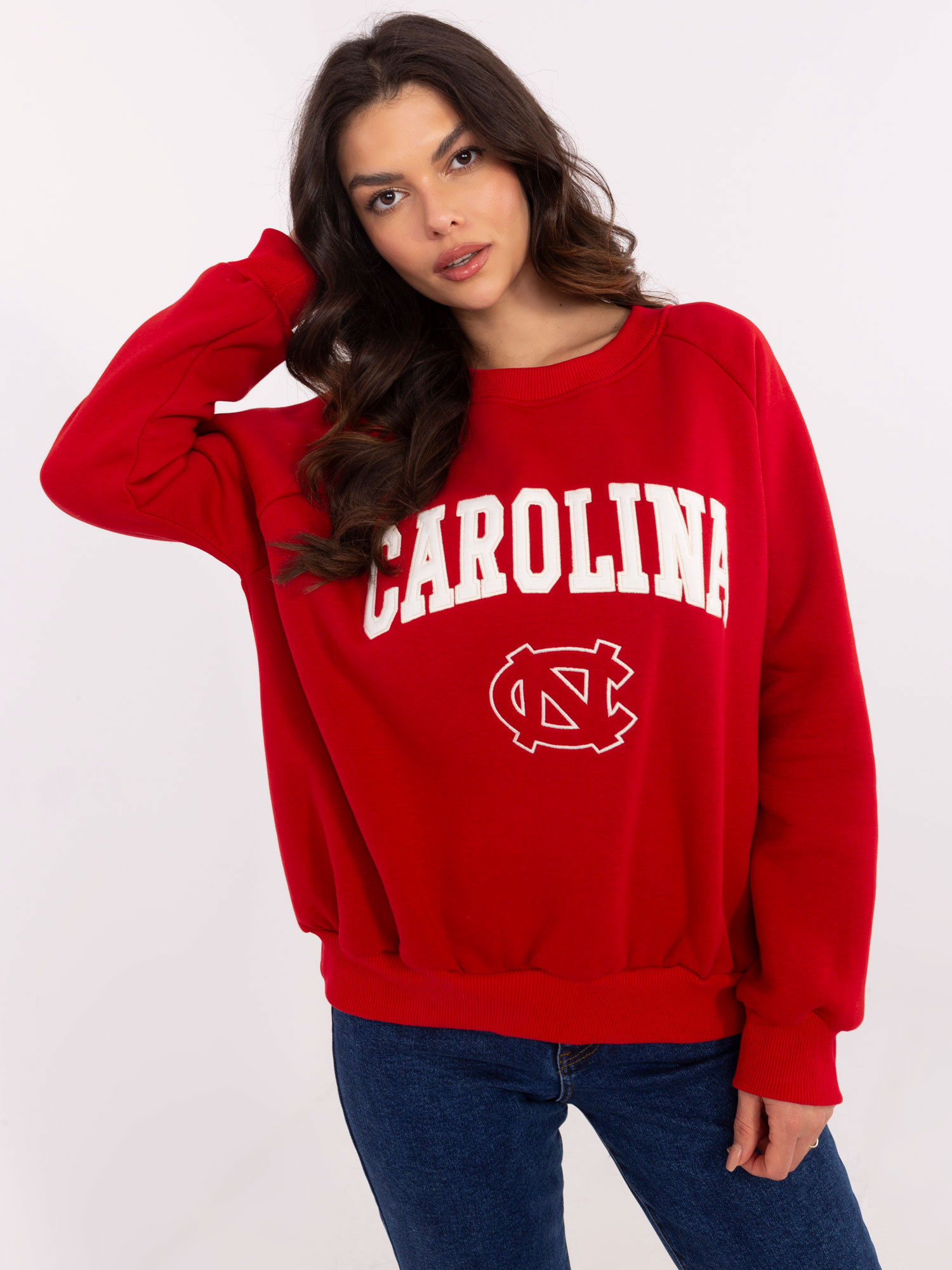 Červená dámska oversize mikina bez kapucne EM-BL-857-1.02X-red Veľkosť: ONE SIZE