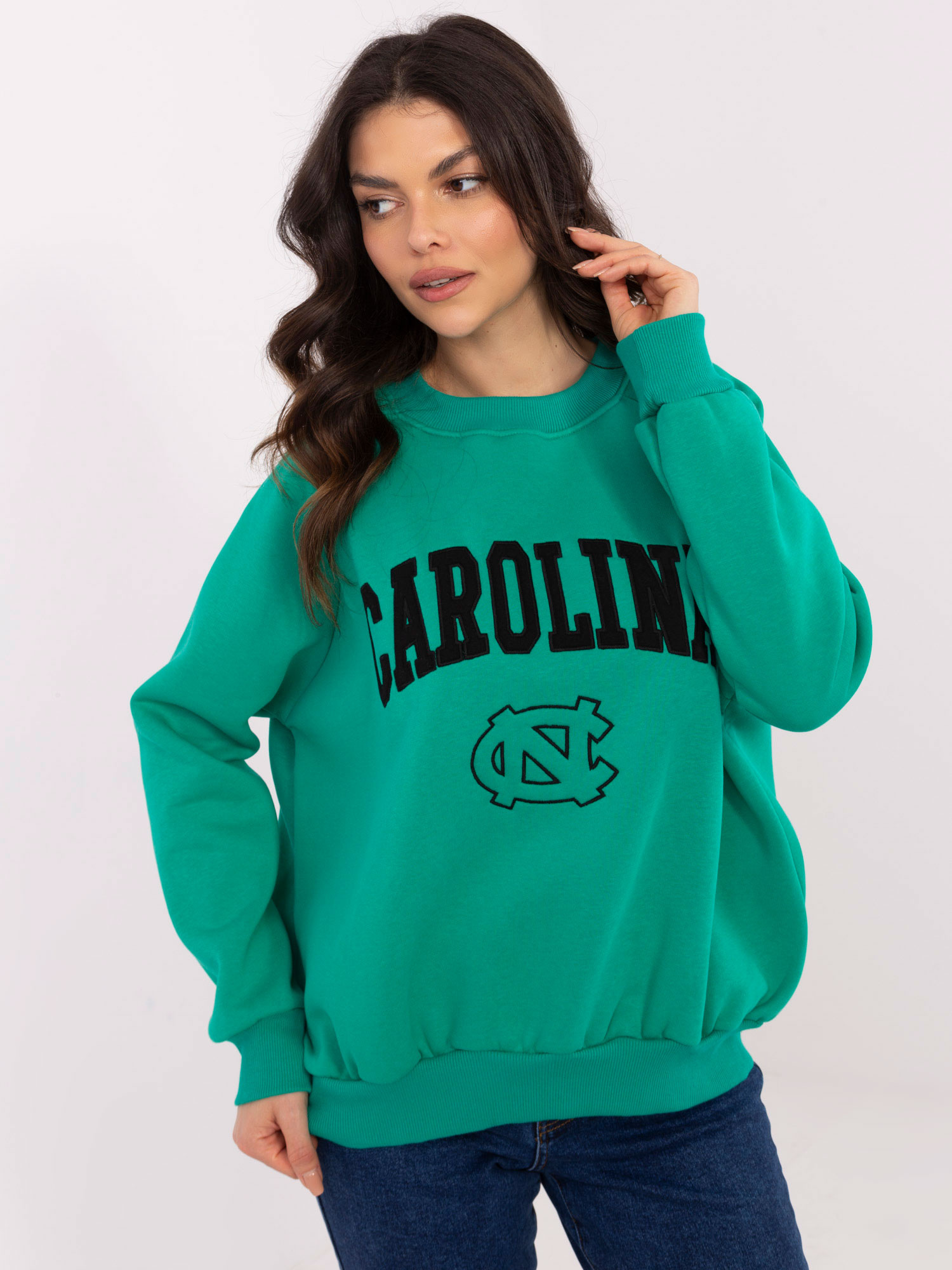 Tyrkysová dámska oversize mikina bez kapucne EM-BL-857-1.02X-turquoise Veľkosť: ONE SIZE