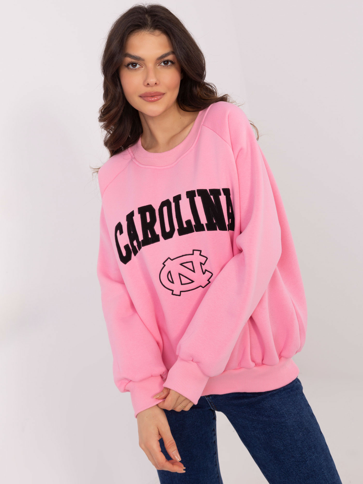 Ružová dámska oversize mikina bez kapucne EM-BL-857-1.26X-pink Veľkosť: ONE SIZE