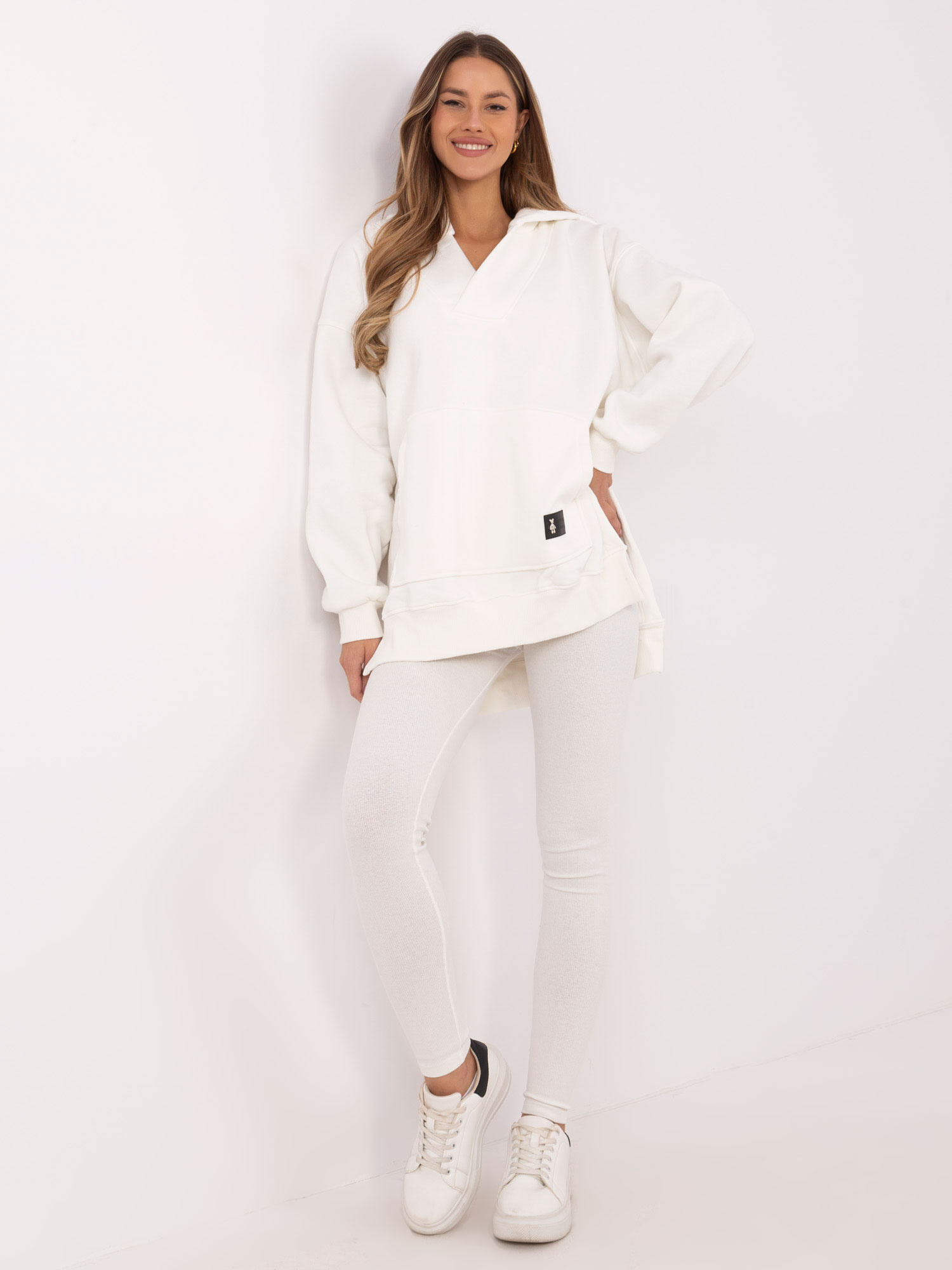 Smotanová dámska trojdielna súprava s asymetrickou mikinou EM-KMPL-849.14P-ecru Veľkosť: ONE SIZE