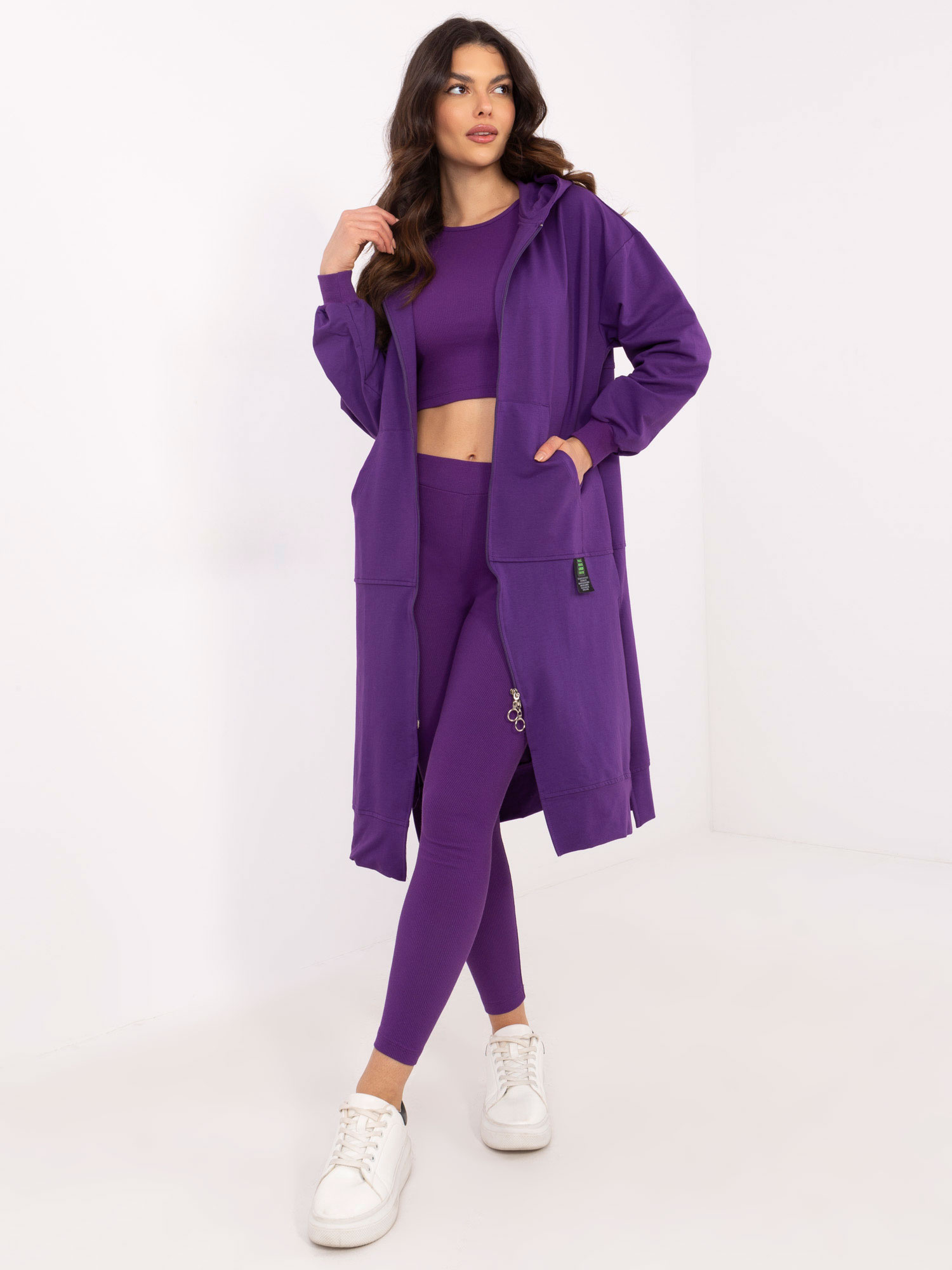 Fialová dámska trojdielna súprava s mikinou na zips EM-KMPL-851.86P-purple Veľkosť: ONE SIZE