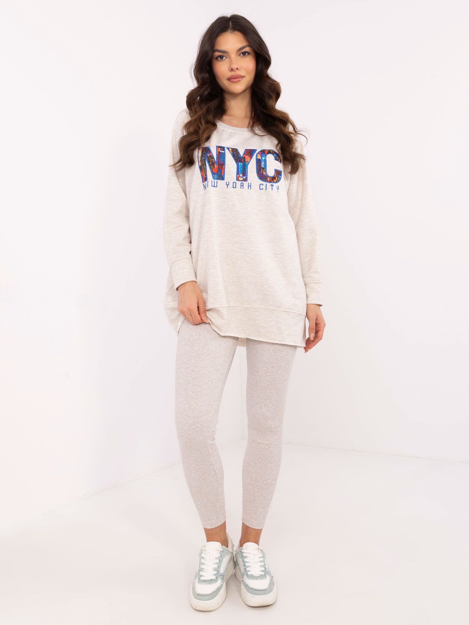 Béžová melanž dámska súprava s legínami EM-KMPL-830.22-light beige Veľkosť: ONE SIZE