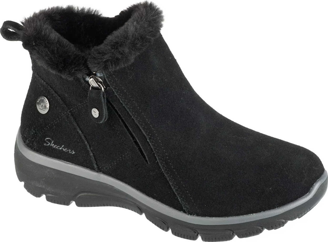 Čierne semišové dámske členkové topánky Skechers Easy Going - High Zip 2 168042-BBK Veľkosť: 38