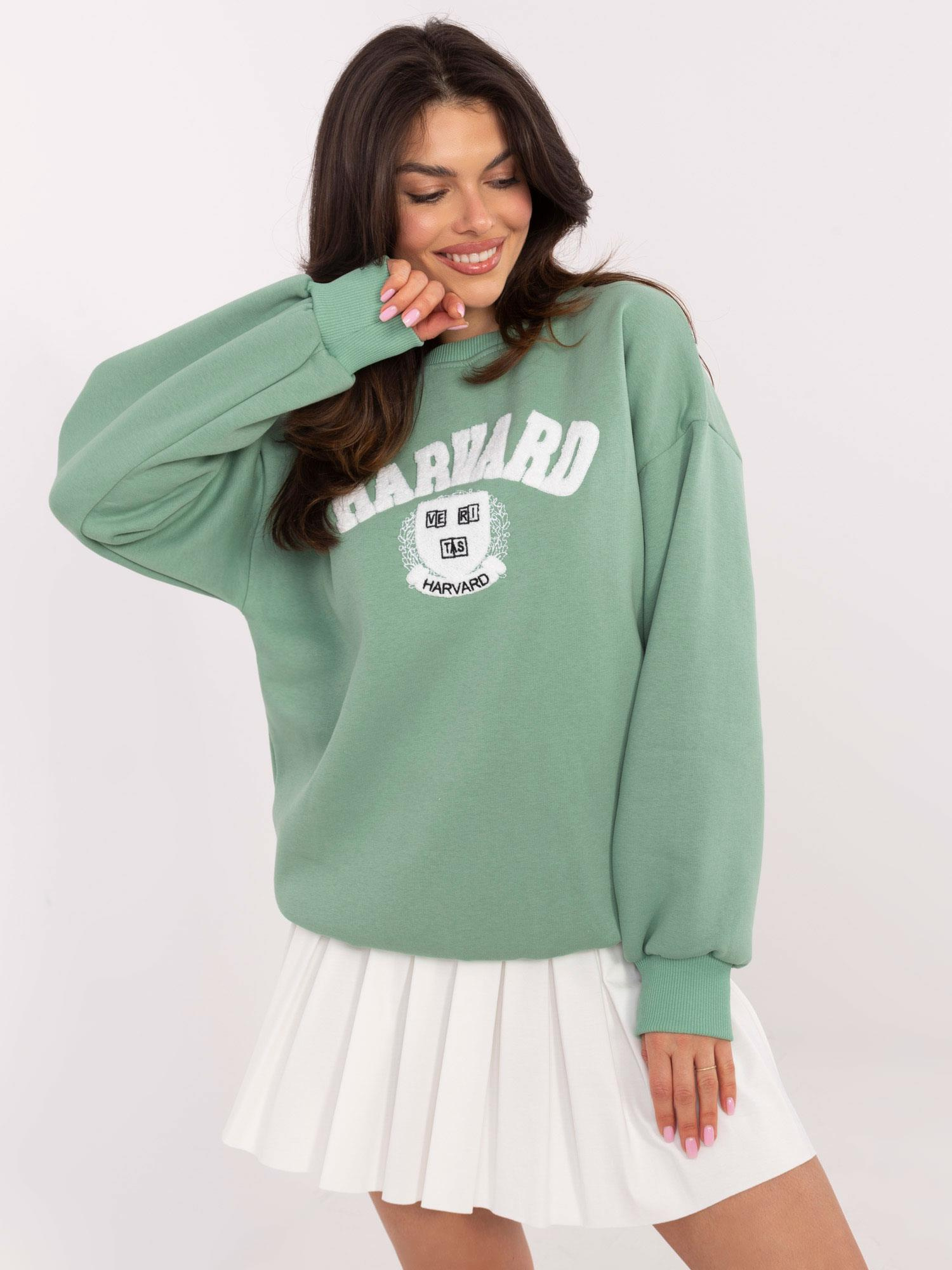 Pistáciová dámska zateplená mikina bez kapucne EM-BL-617-16.01X-green Veľkosť: ONE SIZE
