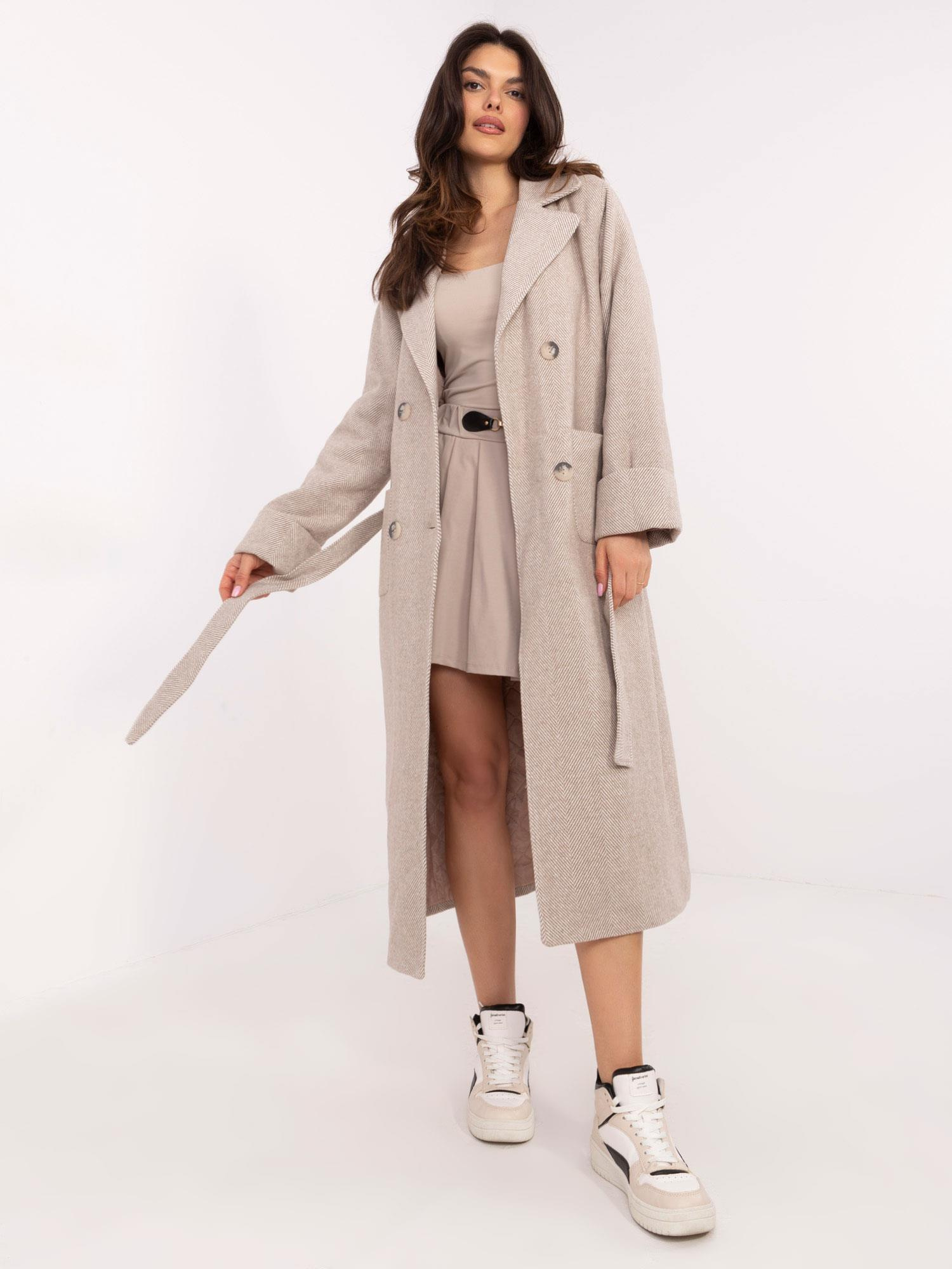 Béžový dámsky dlhý vlnený kabát LK-PL-509835.07-beige Veľkosť: L/XL