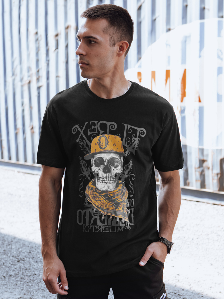 Čierne pánske tričko s potlačou lebky RX5617 Veľkosť: 2XL