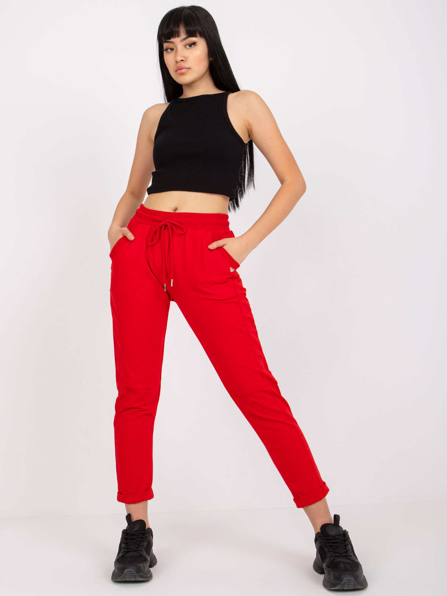 Červené tepláky s vysokým pásom RV-DR-7806.32-red Veľkosť: L