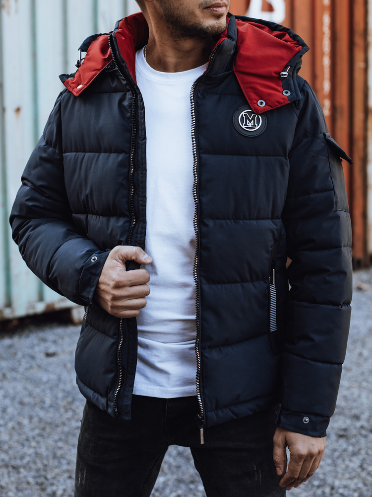 Tmavomodrá pánska zimná prešívaná bunda s kapucňou TX4929 Veľkosť: 2XL