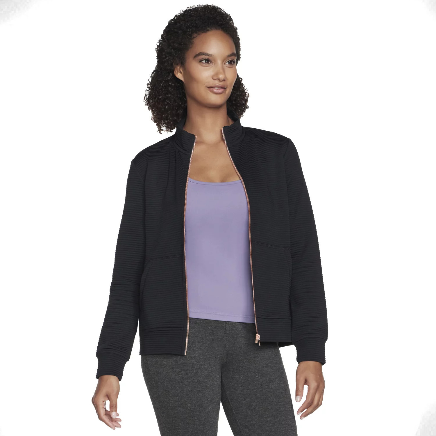 Čierna mikina na zips Skechers Go Walk Everywhere Full Zip Hoodless W3JA261-BLK W3JA261-BLK Veľkosť: XS