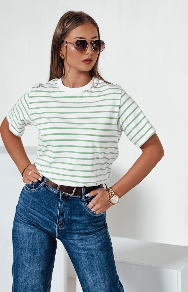Dámske zeleno-biele pruhované tričko RILANT RY2563 Veľkosť: M