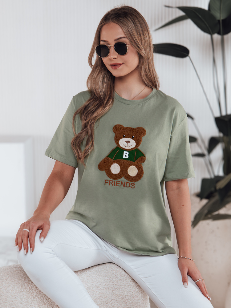 Dámske zelené tričko BAREN s nášivkou medvedíka RY2539 Veľkosť: S