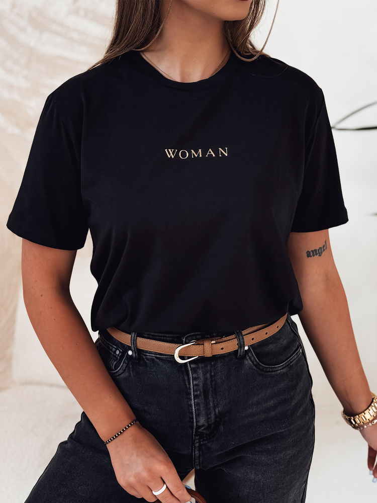 Dámske čierne basic tričko s nápisom WOMAN RY2554 Veľkosť: L