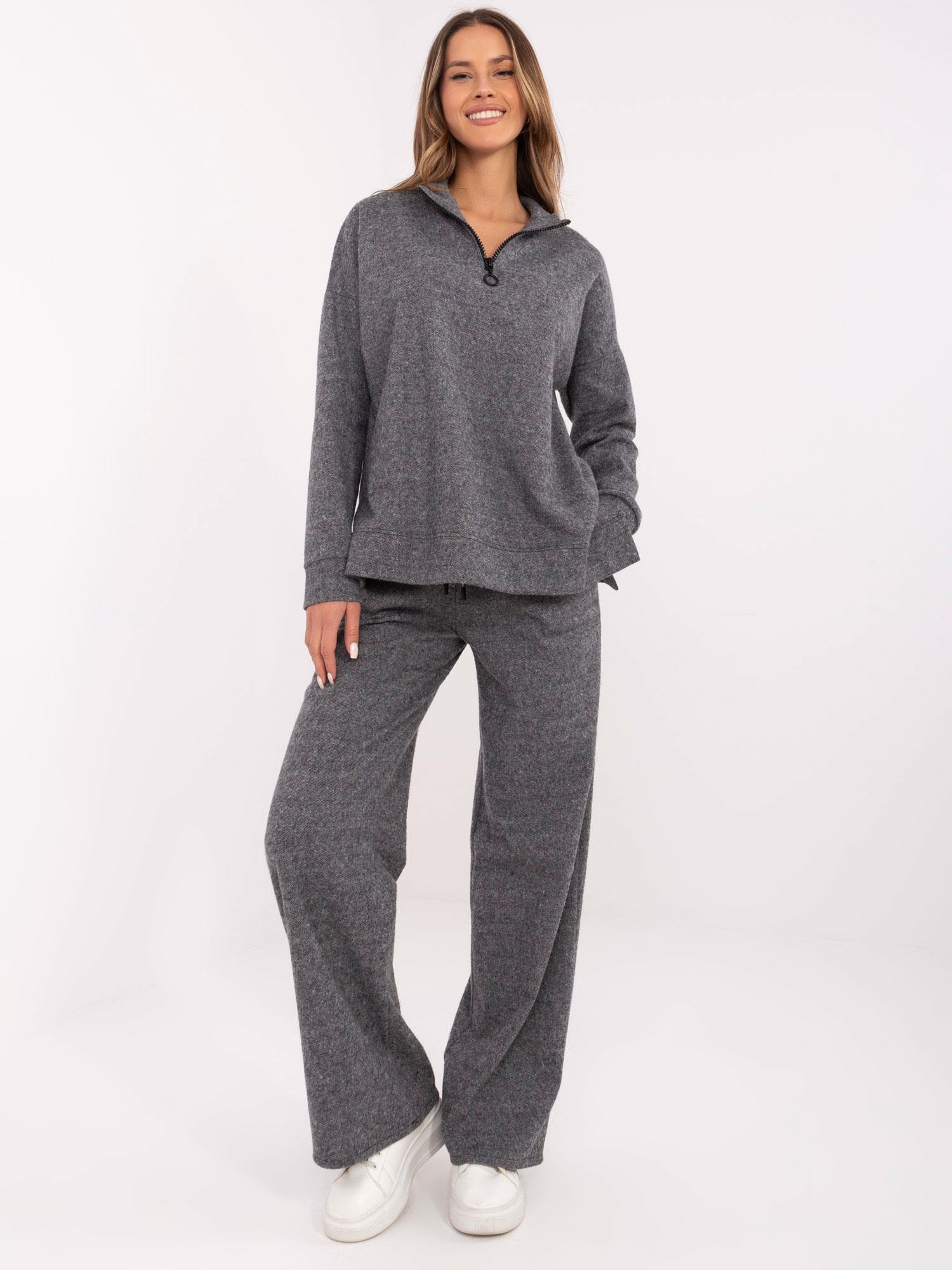 Tmavosivá dámska súprava s rovnými nohavicami LK-KMPL-509555.69-dark grey Veľkosť: S/M