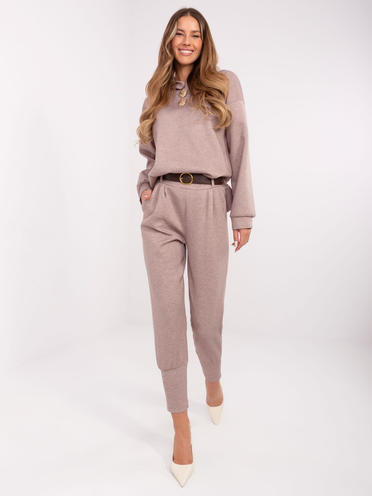 Béžové melanž dámske teplákové nohavice s opaskom DHJ-SP-20316.16-dark beige Veľkosť: ONE SIZE