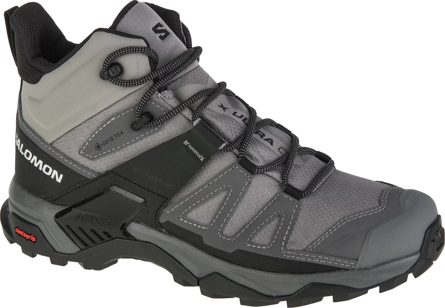 Svetlosivé pánske členkové outdoorové topánky Salomon X Ultra 4 Mid GTX 474542 Veľkosť: 42